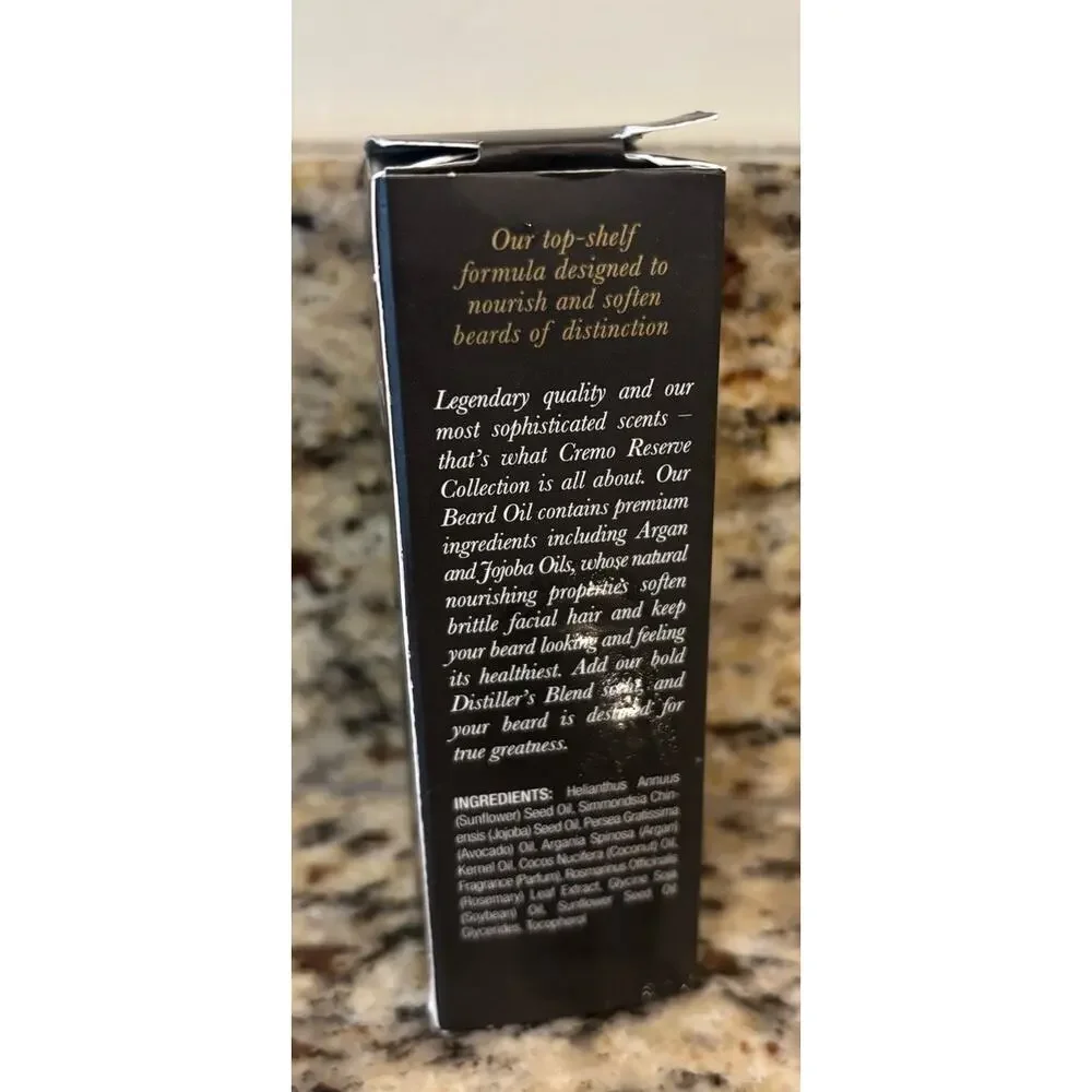 New Cremo Reserve Collection Beard Oil Distiller's Blend 1Fl OZ